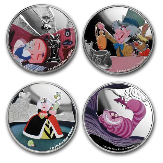 2018 Niue 1 oz Silver $2 Disney Alice in Wonderland 4-Coin Set 2018 Niue 1 oz Silver $2 Disney Alice in Wonderland 4-Coin Set